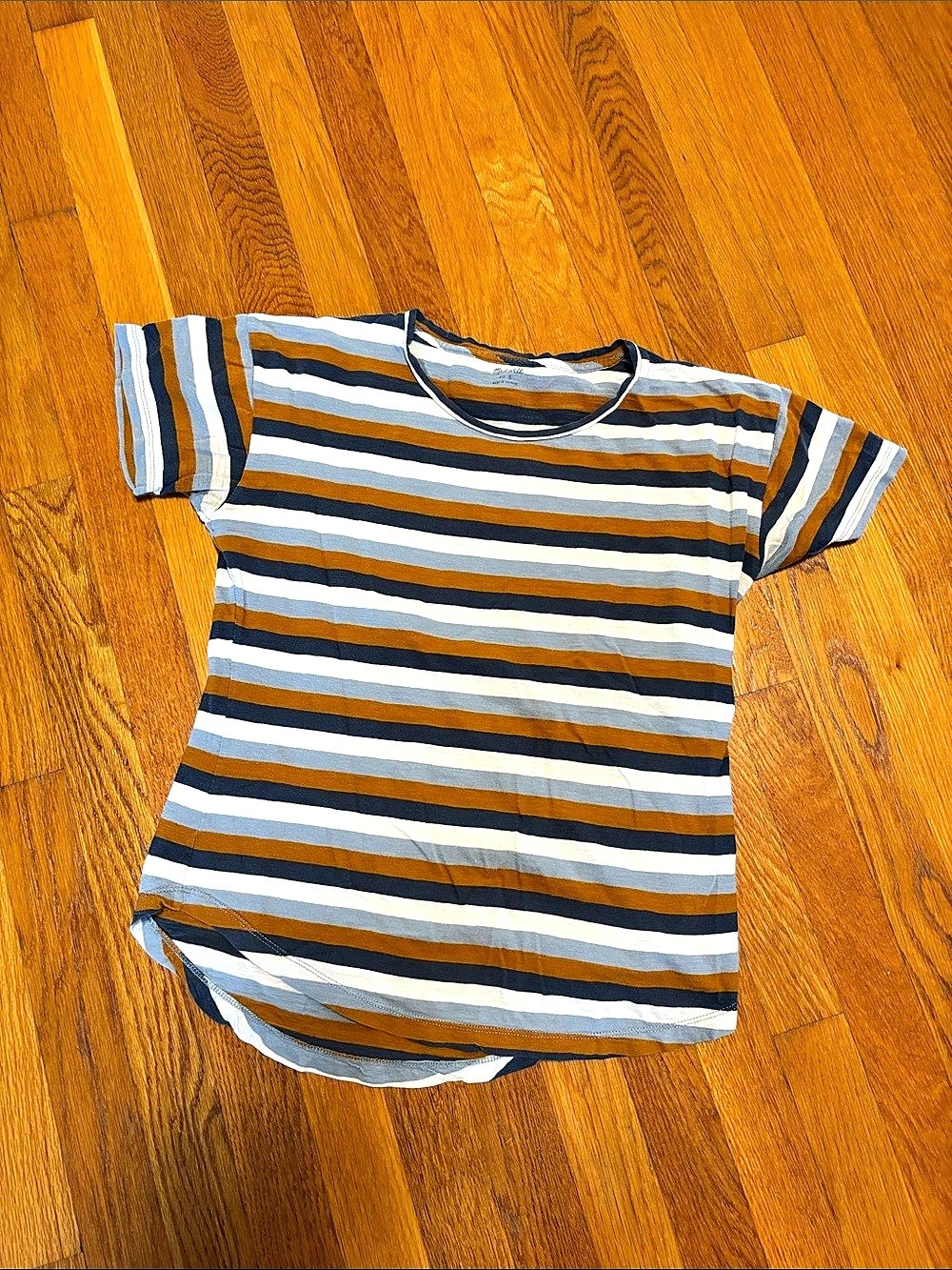 Madewell Striped Short Sleeve Tee in Blue & Orange Size Small